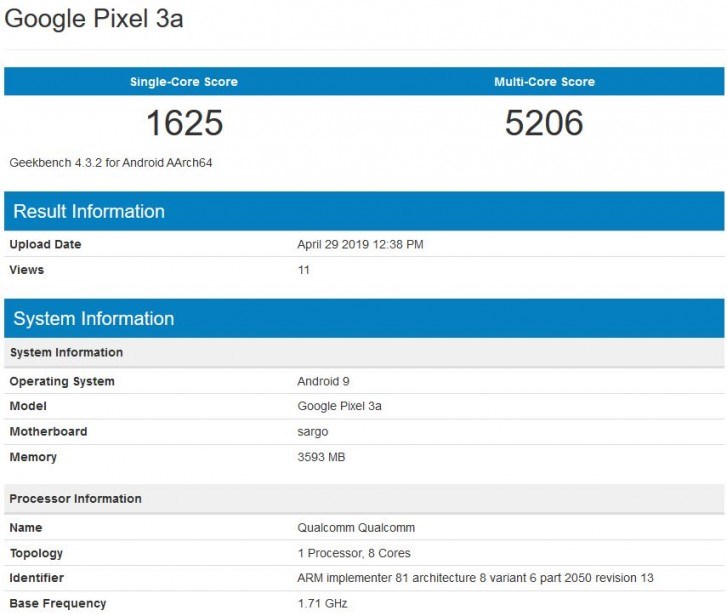 谷歌Pixel 3a现身Geekbench：处理器成谜