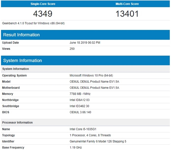 微软Surface Pro 7现身GeekBench跑分：搭载10nm 10代酷睿