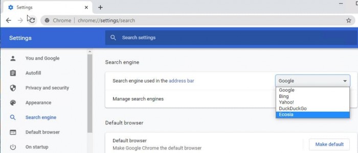 Google在Chrome浏览器中添加了Ecosia“种树”搜索引擎