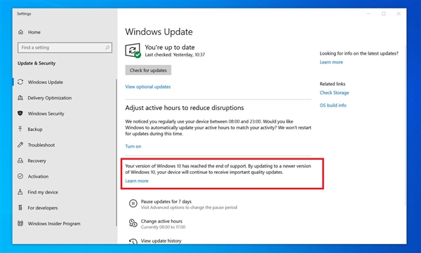 微软测试Windows 10版“死亡通知”：督促用户尽快升级