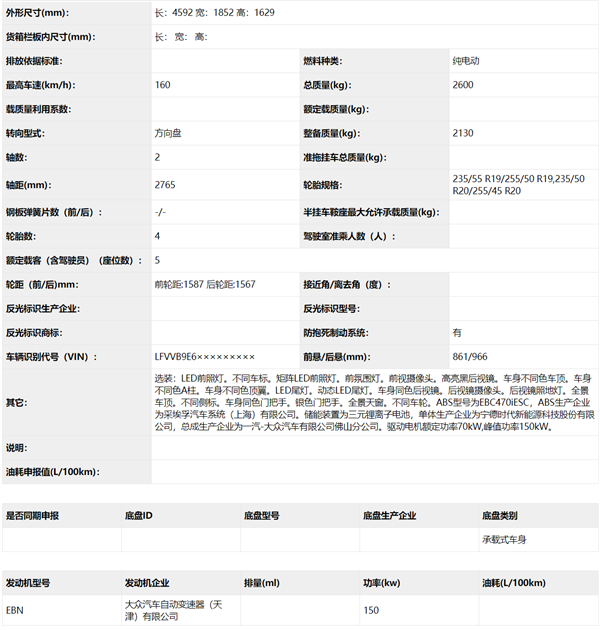 大众全新电动车ID.4实车亮相：500公里续航+200匹马力