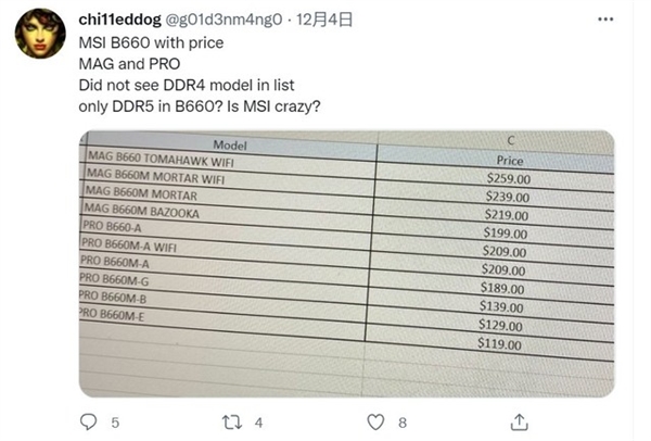 微星B660主板再曝光：“迫击炮”售价约1400