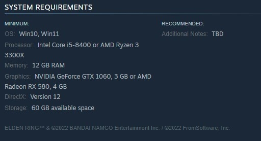 知名“受苦”游戏《艾尔登法环》配置要求曝光：GTX 1060还能再战十年