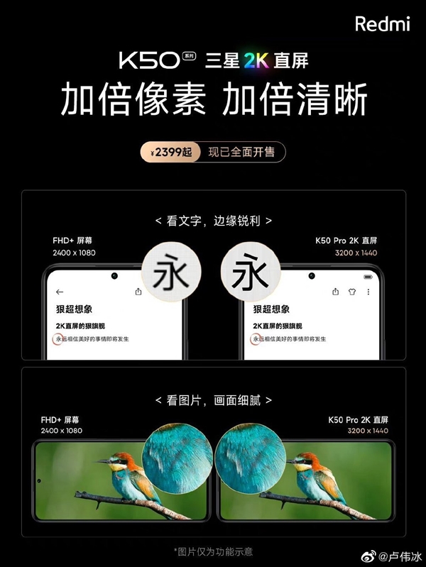 Redmi K50标配的2K屏幕好在哪？卢伟冰：显示更细腻、更清晰