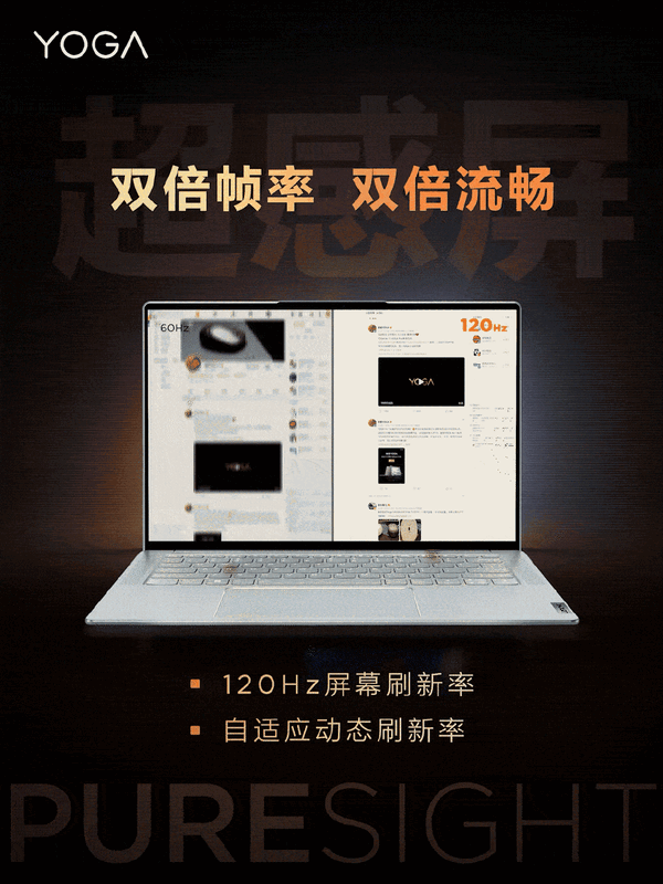 联想YOGA Pro 14s轻薄本用上PURESIGHT超感屏：3K 120Hz、配置拉满