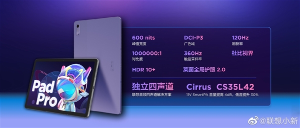 2499元起！一图看懂小新Pad Pro 2022骁龙版：1920Hz高频调光护眼大屏