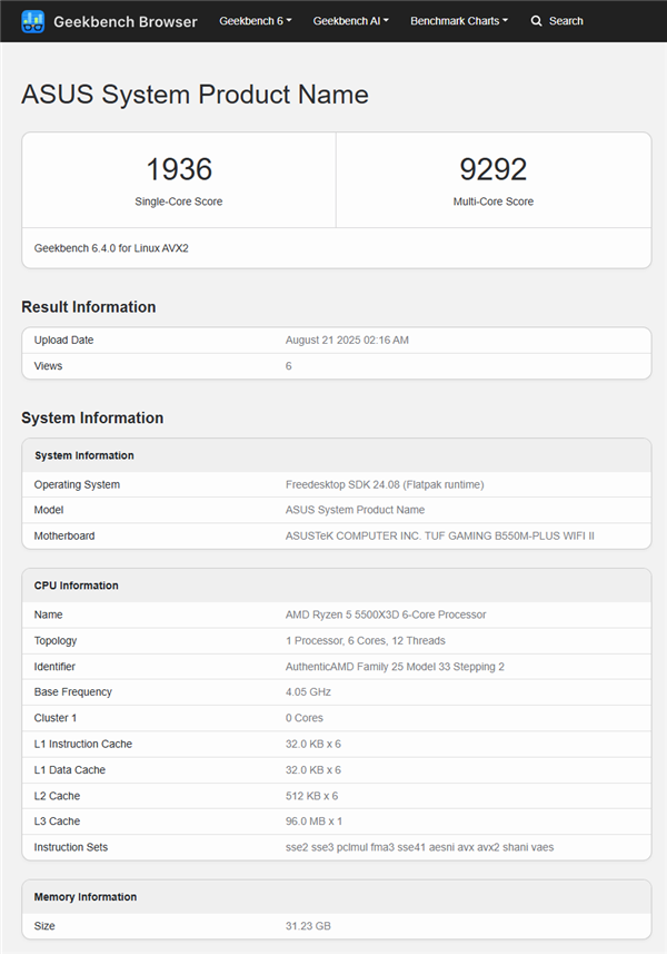 锐龙 5 5500X3D首次Geekbench跑分：单核与5500相似、多核提升13%！