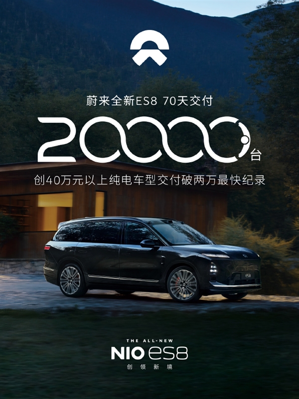 蔚来全新ES8仅70天交付破2万 创40万元以上纯电车型最快纪录
