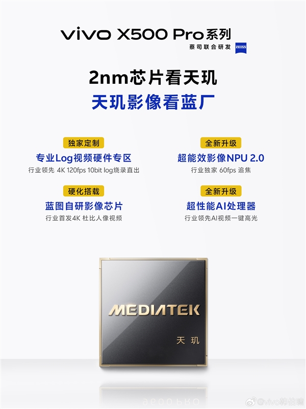 vivo X500 Pro系列全球首发蓝晶x天玑2nm旗舰芯