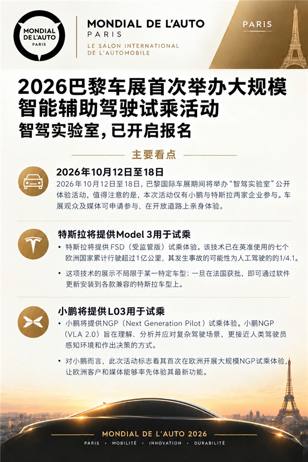 欧洲主场被中美包场！巴黎车展公开体验特斯拉和小鹏：欧洲车企全缺席